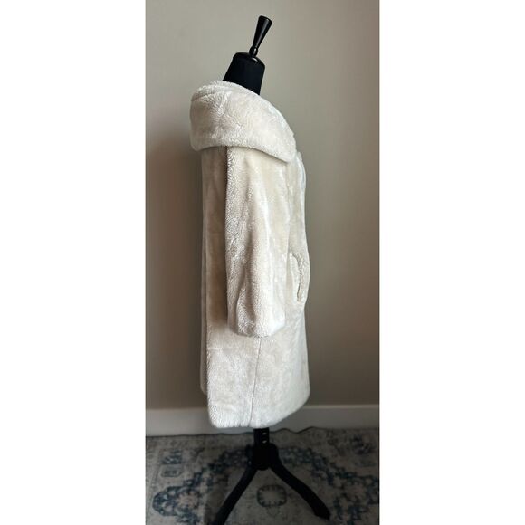 VINTAGE 1950's/1960's Cream Faux Fur Fully Lined Convertible Collar Coat Size M - Picture 5 of 7